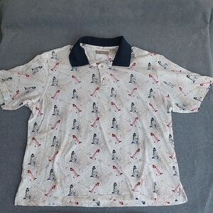Classic Nautical Vibe Natural Issue Lighthouse Print Polo Size Large